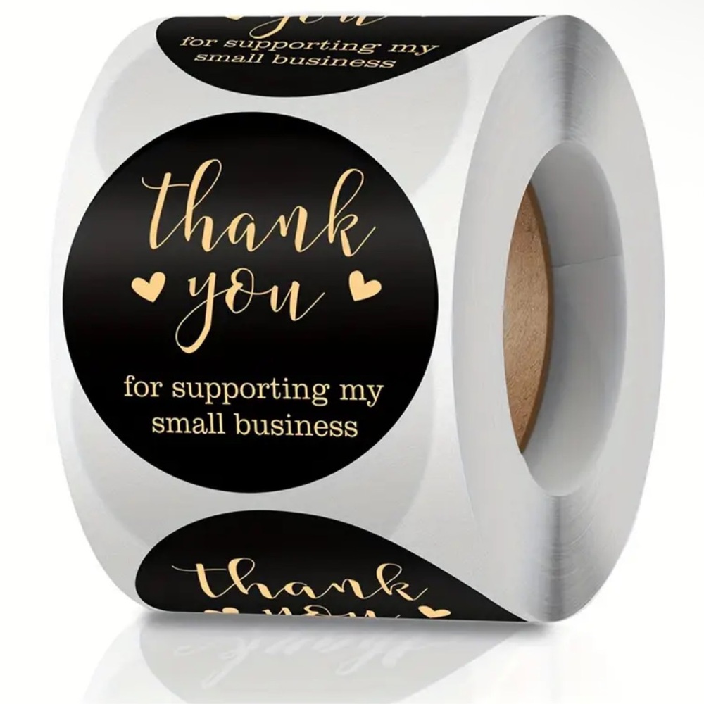 NWT 500 Thank You Stickers Black & Gold